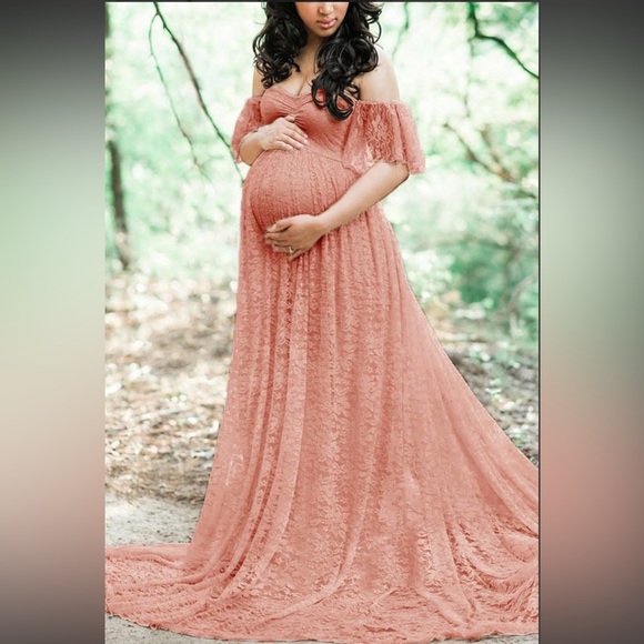 Dresses & Skirts - NEW Off the Shoulder Maternity Photoshoot Lace Gown